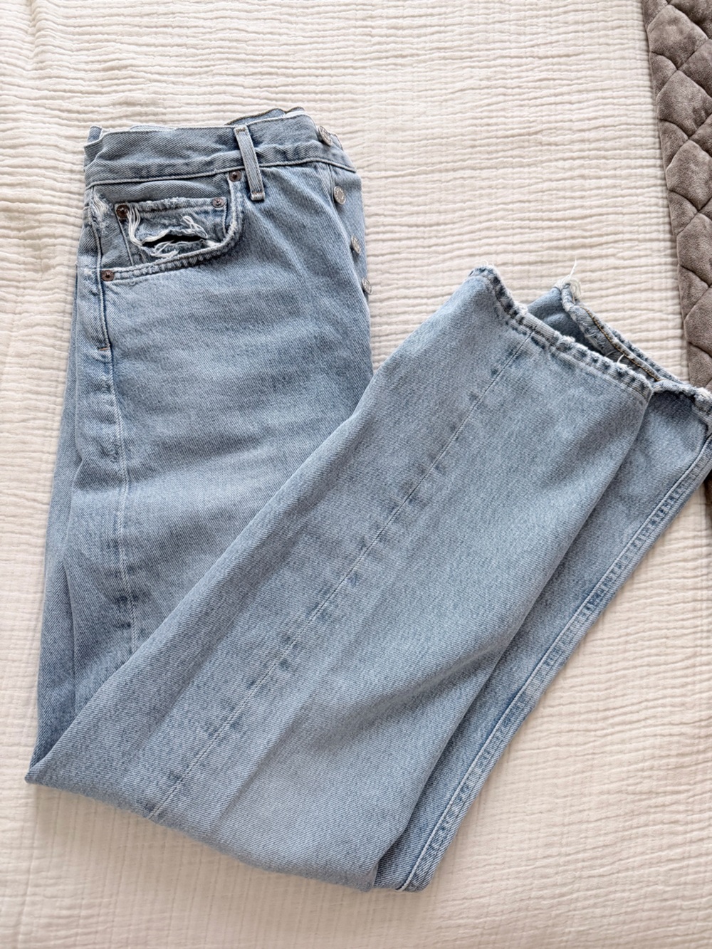 Agolde Light Blue Distressed Straight Leg Jeans